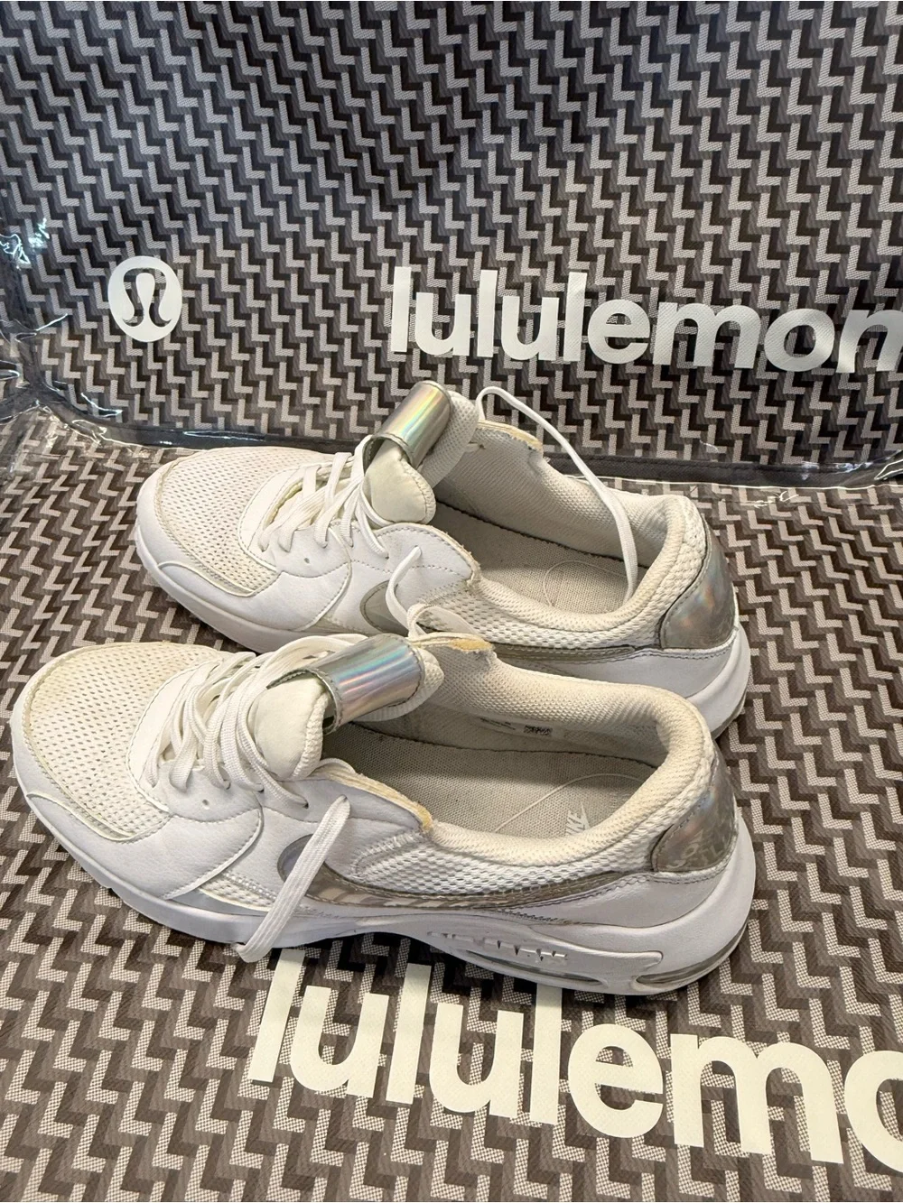 Nike Women's White Sneakers with Iridescent Swoosh